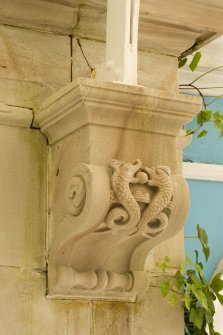 Interior. Ground floor. Pool . Typical roof structure support corbel. Detai l