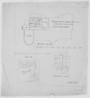 Plan of Jeffrey House, Kinnear Road. Proposed Minor Alteration, part Plan of First Floor, Part elevation of West End and Plan of Site.