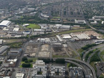 General oblique aerial view looking across the redevelopment of the works in the area of Scotland Street and Laidlaw Street, taken from the N.