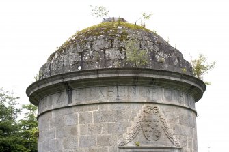 View of domed roof with inscription on frieze below 'Eliza Fraser of Castle Fraser"