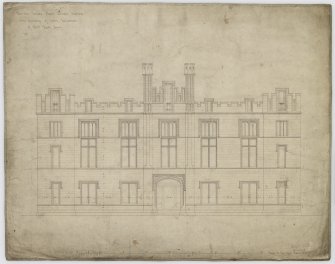 Elevation inscribed  'For the Glasgow Royal Lunatic Asylum  North elevation of centre compartment of first class house Glasgow 41 George Square  December 1841  58/1528.'
