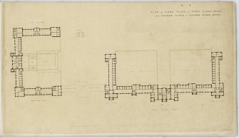 Floor plans of first and second class houses.
Inscribed: 'No V  Plan of first floor of first class house and second floor of second class house'. 
