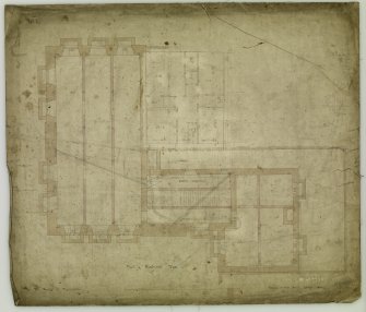 Annotated plan of basement floor.
Titled: 'Plan of Basement Floor.  For The Faculty of Procurators.  Glasgow  33 Bath Street, October, 1854'