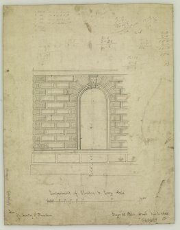 Annotated compartment of elevation.
Titled: 'Compartment of Elevation to Large Scale  For The Faculty of Procurators.  Glasgow  33 Bath Street  March 1855.'