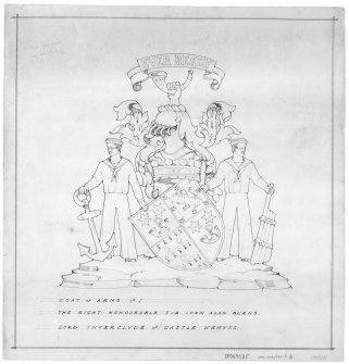 Unidentified location, memorial to Sir John Alan Burns, Lord Inverclyde of Castle Wemyss.
Design for coat of arms.