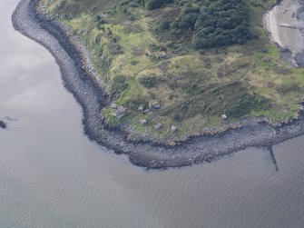 Oblique aerial view of Cramond Island centred on The Binks, taken from the N.