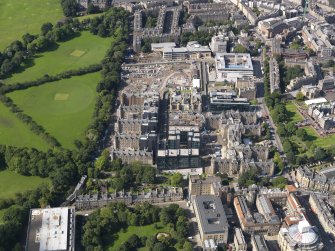 Oblique aerial view centred on the Quartermile development and the former Edinburgh Royal Infirmary, taken from the E.