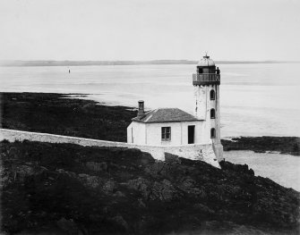 View of Isle of May Lighthouse. 
Titled: 'Low light, Isle of May 1944'