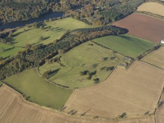 Oblique aerial view of the remains of the fort and redoubt at Duns Law, taken from the ESE.