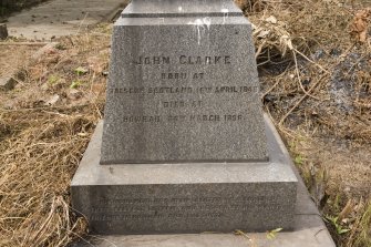 Grave plot no. 875, John Clarke, detail of inscription