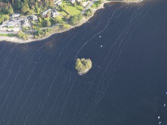 Oblique aerial view centred on the crannog/castle, taken from the SW.