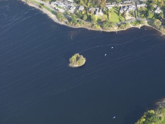 Oblique aerial view centred on the crannog/castle, taken from the S.