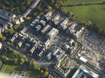 Oblique aerial view centred on the Quartermile Development, taken from the NW.