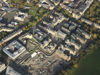 Oblique aerial view centred on the Quartermile Development, taken from the SW.