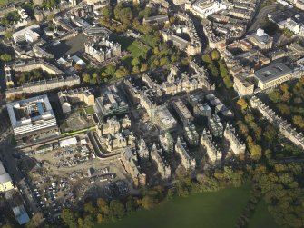 Oblique aerial view centred on the Quartermile Development, taken from the SSW.