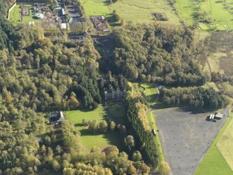 Oblique aerial view centred on the castle, taken from the WNW.