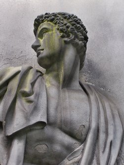 Detail of sculpture on monument in memory of Robert Jameson (died 31st December 1834).  Located in the South section of St Cuthbert's Burial Ground.