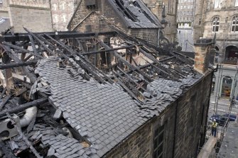 View of roof damage on east elevation
