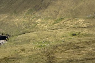Hirta, Gleann Mor. Distant view from W across the mouth of the burn, Abhainn a' Ghlinne Mhor, including structures on E and W sides.