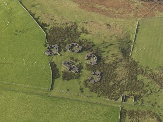 Oblique aerial view centred on the gun emplacments, taken from the E.