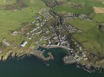 General oblique aerial view centred on Portpatrick village, taken from the SW.