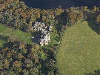 Oblique aerial view centred on the castle, taken from the WSW.