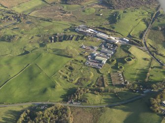 Oblique aerial view centred on Unit 2 of the nitro-glycerine works factory, Royal Naval Armaments Depot, Dalbeattie, taken from the W.