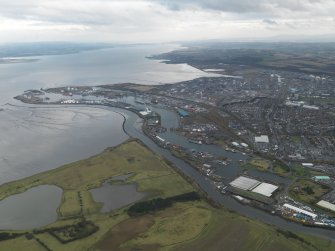 General oblique aerial view centred on the docks, taken from the WSW.