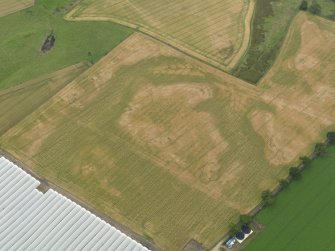 Oblique aerial view centred on the cropmarks of the rig, taken from the W.