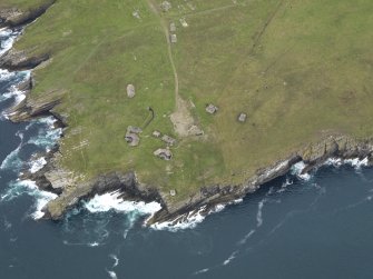 Oblique aerial view centred on the Hoxa Head (WW I and WW II) coastal batteries, taken from the SSE.