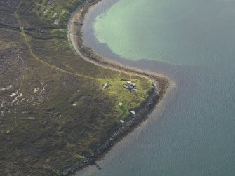 Oblique aerial view centred on the coastal gun battery, taken from the ESE.
