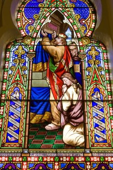 Interior. Stained glass window. Detail