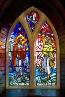 Interior. Stained glass window. Detail