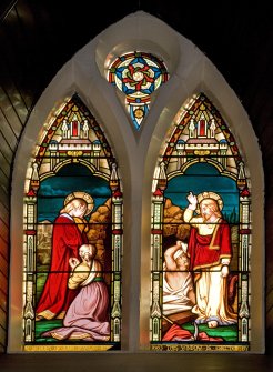 Interior. Stained glass window. Detail