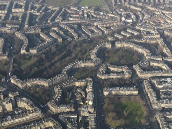 General oblique aerial view centred on the New town Crescents and Gardens built on the former Moray Estate, taken from the S.