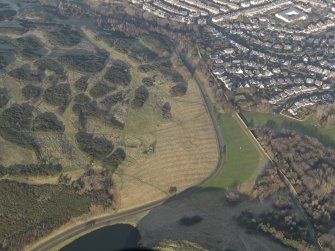 Oblique aerial view centred on the rig and furrown cultivation, taken from the SSW.