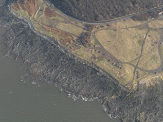 Oblique aerial view centred on the anti tank blocks, taken from the WNW