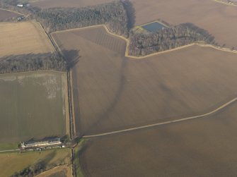 Oblique aerial view centred on the soilmark of the branch railway, taken from the SSW.