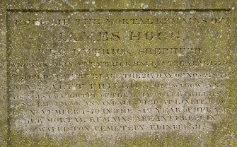 Detail of inscription on the gravestone of James Hogg, the Ettrick Shepherd
