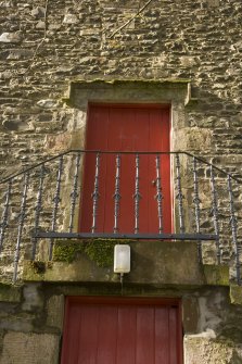 Detail of laird's loft doorway, with label hoodmould above, at Parish Church of Ettrick & Buccleuch