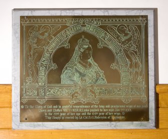 Detail of commemorative memorial to Queen Victoria on south wall of the Parish Church of Ettrick & Buccleuch