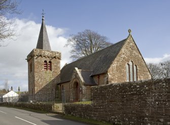 View of Dalton Parish Church from WNW, showing N elevation and belltower