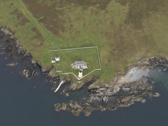 Oblique aerial view centred on Helliar Holm Lighthouse, Shapinsay, taken from the South.