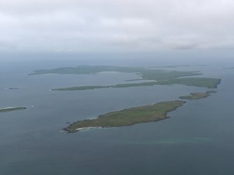 General oblique aerial view centred on the Island of Faray with Westray adjacent, taken from the SE.