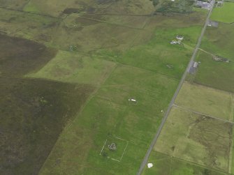 General oblique aerial view of the remains of the farmsteads around Kingarly on Rousay, taken from the SSE.