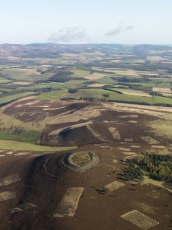General oblique aerial view centred on the remains of Brown and White Caterthun forts, taken from the SW.
