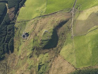 Oblique aerial view centred on the remains of the fort at Largiemore, taken from the NE.