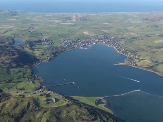 General oblique aerial view of Campbeltown looking across the bay, taken from the E.