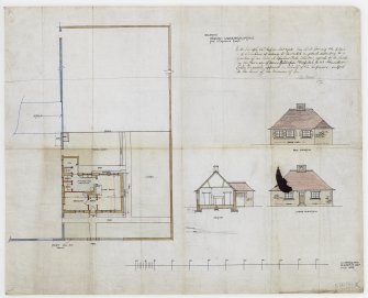 Gardener's cottage for A. Drysdale.
Plan, section and elevations.