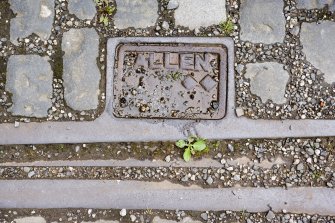 Detail of track makers name in pointwork at W end of depot.